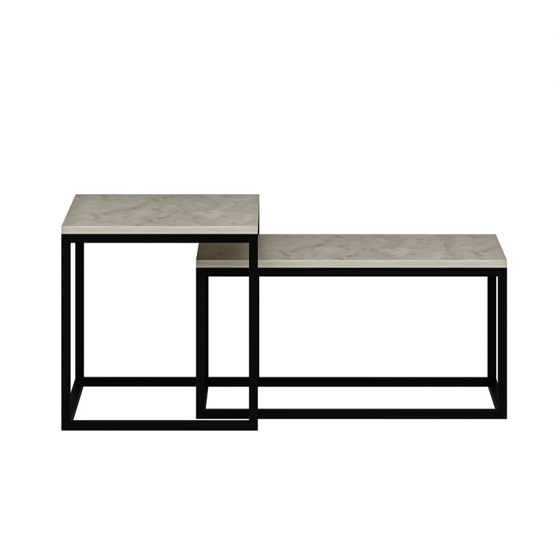 Duo de tables basses encastrables effet travertin - Beige et noir