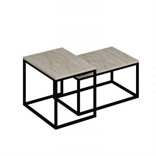 Duo de tables basses encastrables effet travertin - Beige et noir