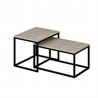 Duo de tables basses encastrables effet travertin - Beige et noir