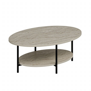 Table basse 1 étagère effet travertin - Beige et noir