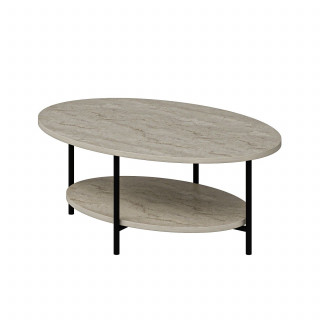 Table basse 1 étagère effet travertin - Beige et noir