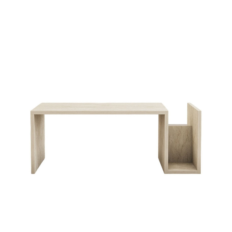 Table basse porte magazine effet travertin - Beige