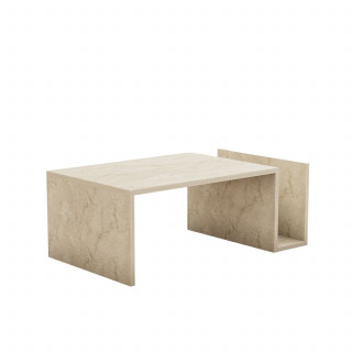 Table basse porte magazine effet travertin - Beige