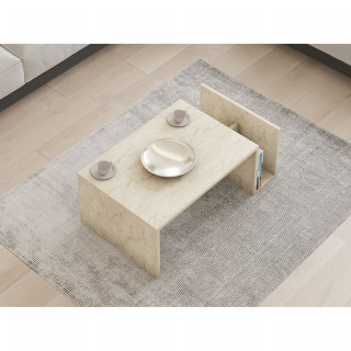 Table basse porte magazine effet travertin - Beige