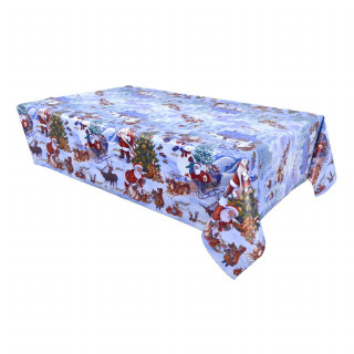 Nappe en toile cirée rectangulaire NEIGE - 140 x 250 cm - Bleu