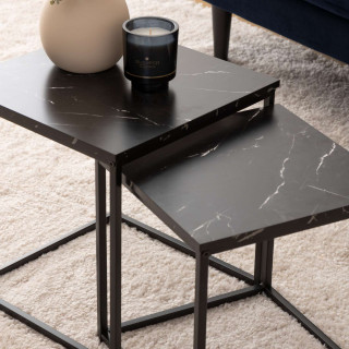 Duo de tables d'appoint effet marbre - Noir