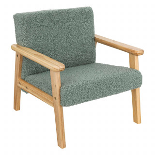 Fauteuil enfant en bois et bouclette TEDDY - Vert céladon