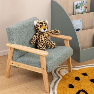 Fauteuil enfant en bois et bouclette TEDDY - Vert céladon