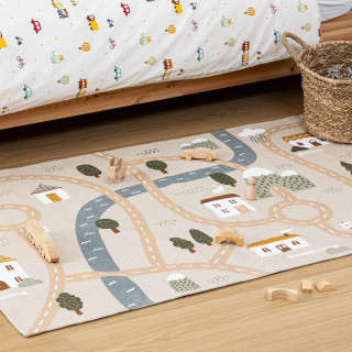 Tapis enfant rectangle route - 100 x 150 cm - Beige