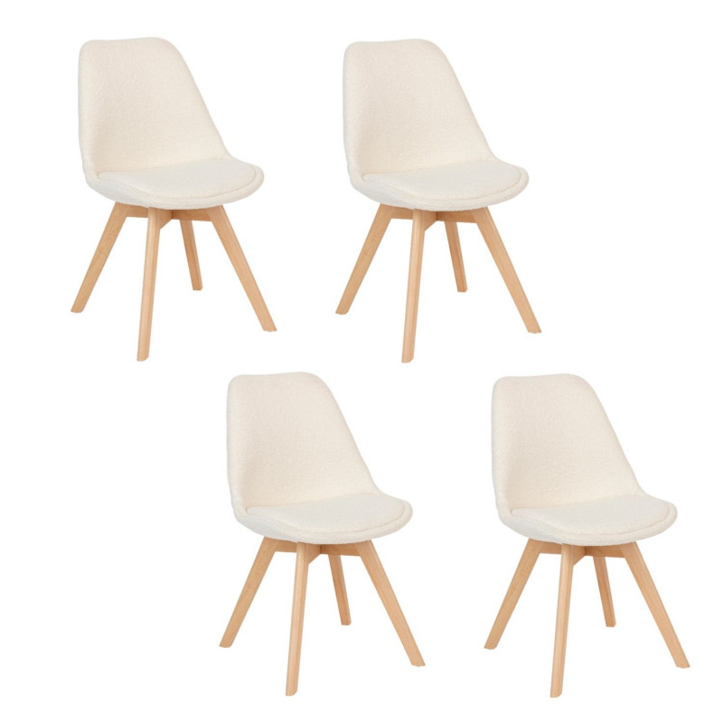 Lot de 4 chaises design scandinave en bouclette - Blanc