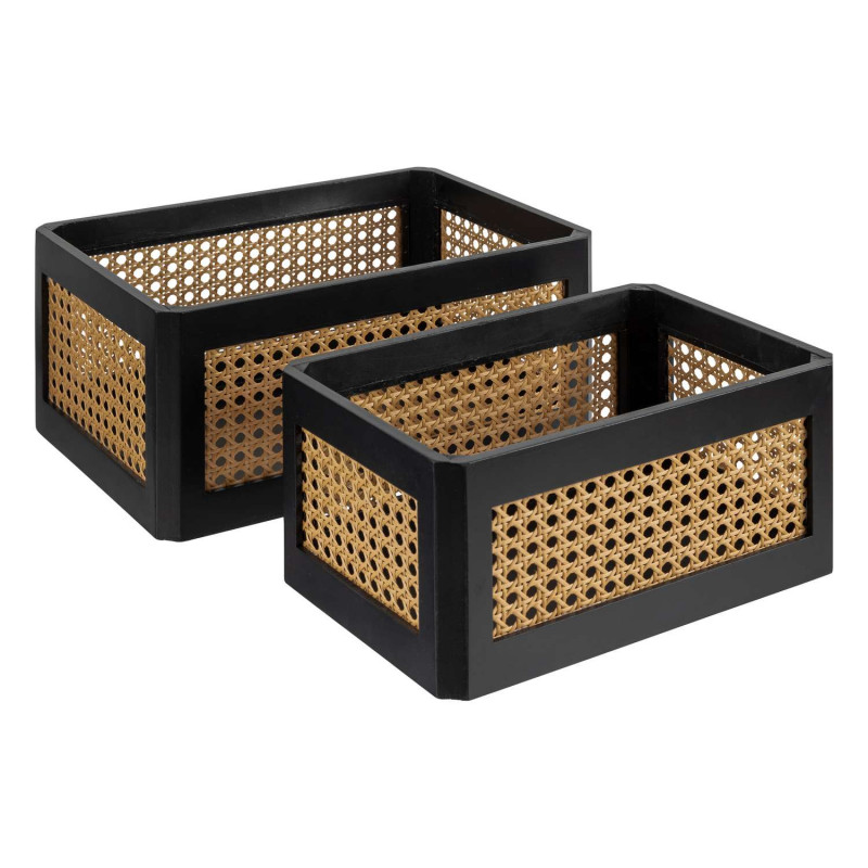 Lot de 2 cagettes en cannage - Beige et Noir