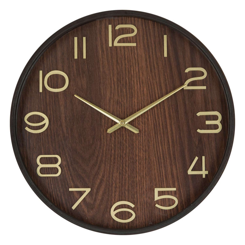 Horloge en bois - Diam 38 cm - Marron foncé