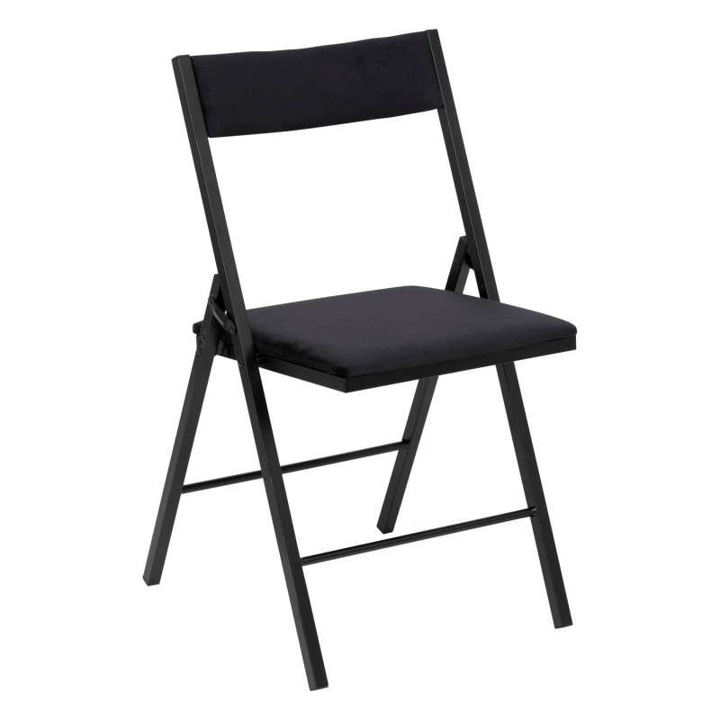 Chaise pliante carrée effet velours - Noir