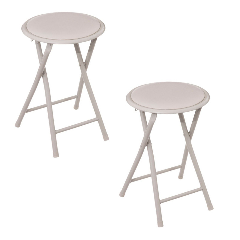 Lot de 2 tabourets d'appoint pliables en PVC - Beige