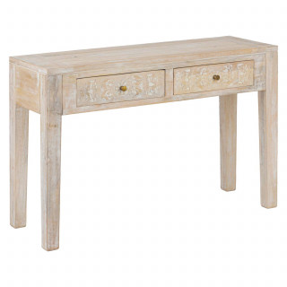 Console 2 tiroirs en bois massif SHIREL - Beige