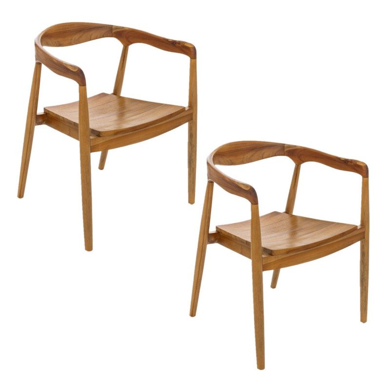 Lot de 2 fauteuils à dîner en teck naturel MIYAKO - Marron