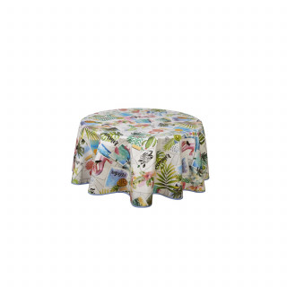 Nappe ronde en toile cirée  tropicale Party - Diam. 135 cm - Blanc