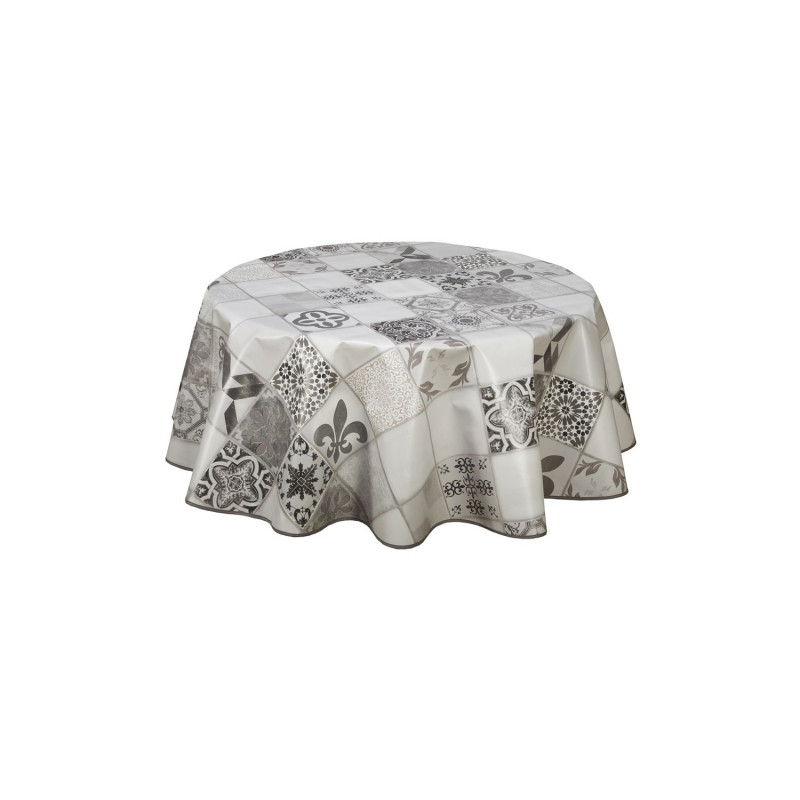 Nappe ronde en toile cirée  design Karodéko - Diam. 138 cm - Gris