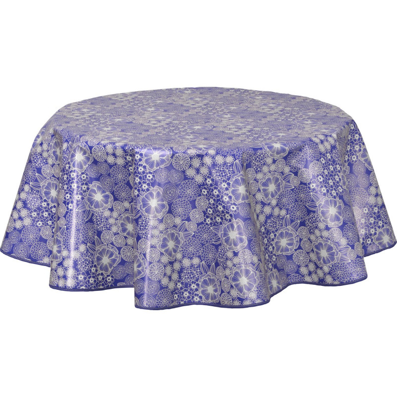 Nappe ronde en toile cirée  design Dalia - Diam. 150 cm - Bleu