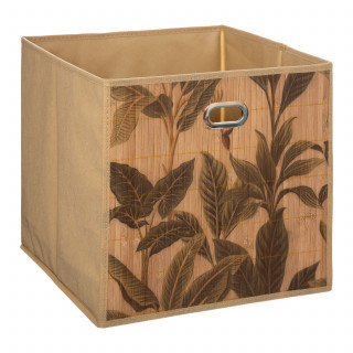 Boîte de rangement imprimé tropical en bambou et tissu - Marron