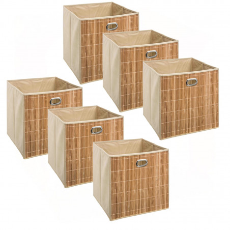 Lot De Bo Tes De Rangement Design En Bambou Et Tissu Beige