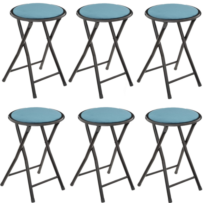 Lot de 6 Tabourets pliants avec effet velours - Bleu