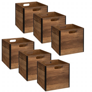 Lot de 6 Boîtes de rangement design en MDF effet bois - marron et noir