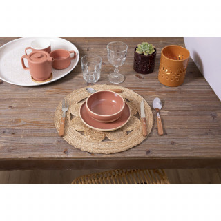 Lot de 6 sets de table en jute ajouré - Diamètre 38 cm - Beige