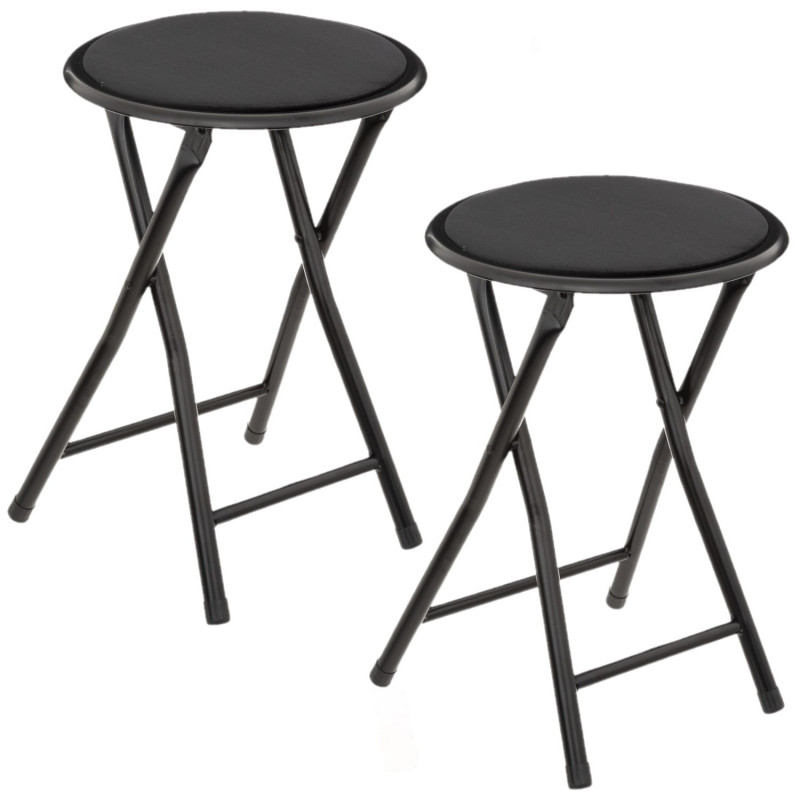 Lot de 2 Tabourets pliants avec effet velours - Noir