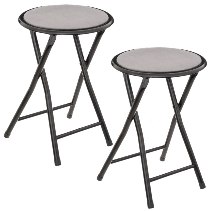 Lot de 2 Tabourets pliants avec effet velours - Gris