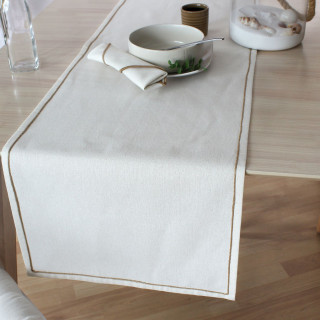 Chemin de table avec bordure jute LINA - 140 x 40 cm - Ecru