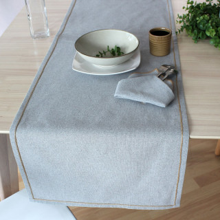 Chemin de table avec bordure jute LINA - 140 x 40 cm - Gris