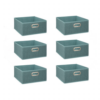 Lot de 6 boîtes de rangement en tissu MIX 'N MODUL - L.31 x l.31 x H.15 cm - Bleu chiné