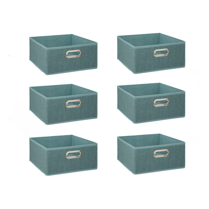 Lot de 6 boîtes de rangement en tissu MIX 'N MODUL - L.31 x l.31 x H.15 cm - Bleu chiné