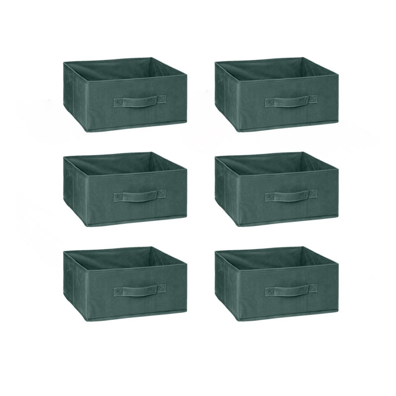 Lot de 6 boîtes de rangement en velours MIX 'N MODUL - L.31 x l.31 x H.15 cm - Kaki