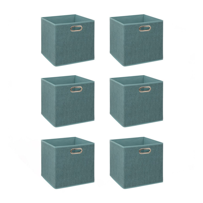 Lot de 6 boîtes de rangement en tissu MIX 'N MODUL - L.31 x l.31 x H.31 cm - Bleu chiné