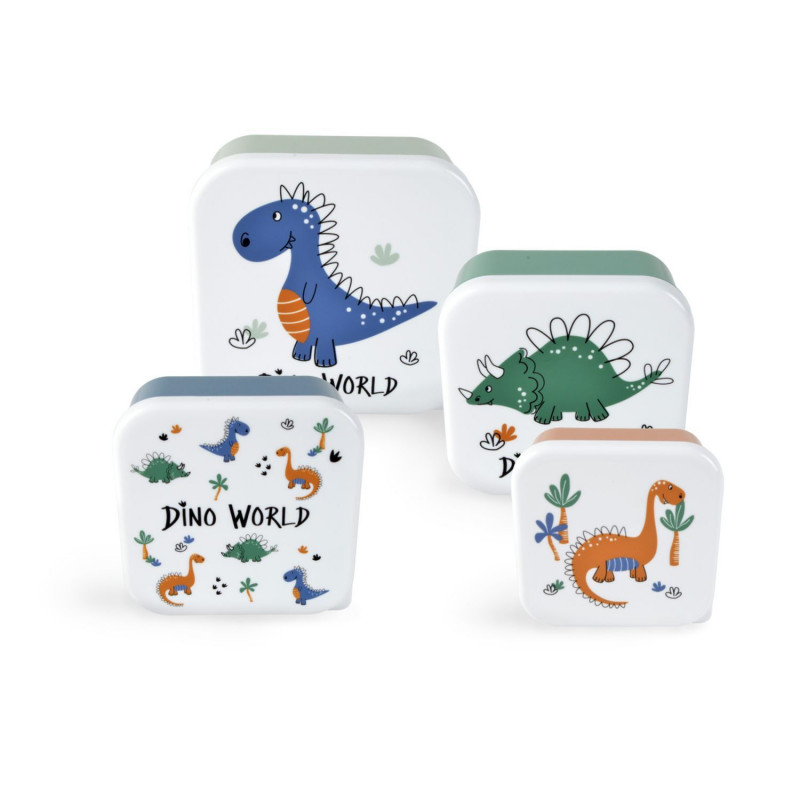 Lot de 4 boites à goûter imprimées Dinosaures Lot de 4 boites à goûter imprimées Dinosaures