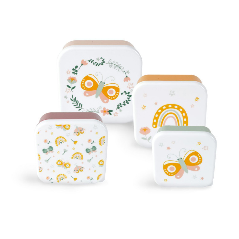 Lot de 4 boites à goûter imprimées Papillons Lot de 4 boites à goûter imprimées Papillons