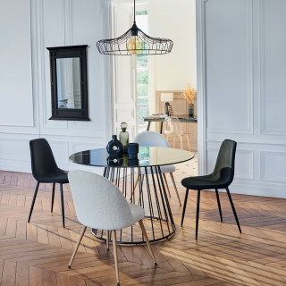 Chaise en tissu noir et pieds métal noir - NOKAS