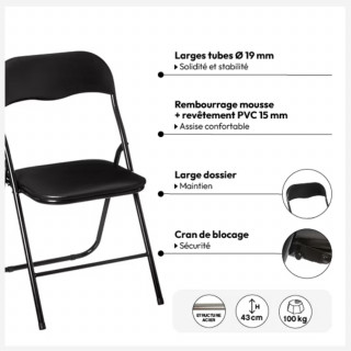 Lot de 2 chaises pliantes en PVC noir