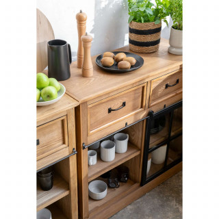 Buffet avec porte coulissante en verre DANIK - Marron et noir