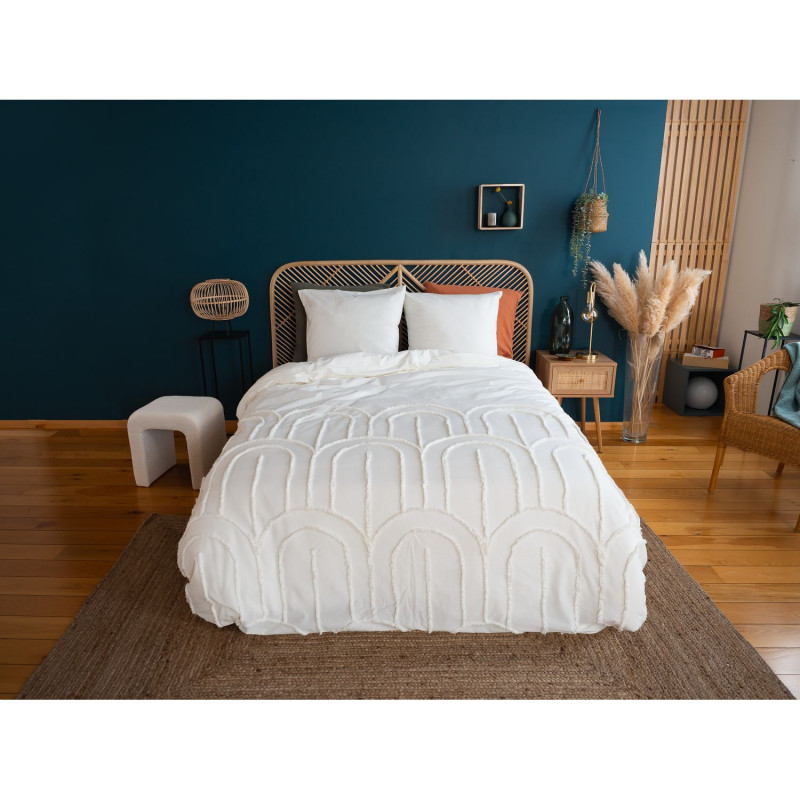 Parure de lit finition tufté - 100% coton lavé 52 fils/cm² - 240 x 260 cm