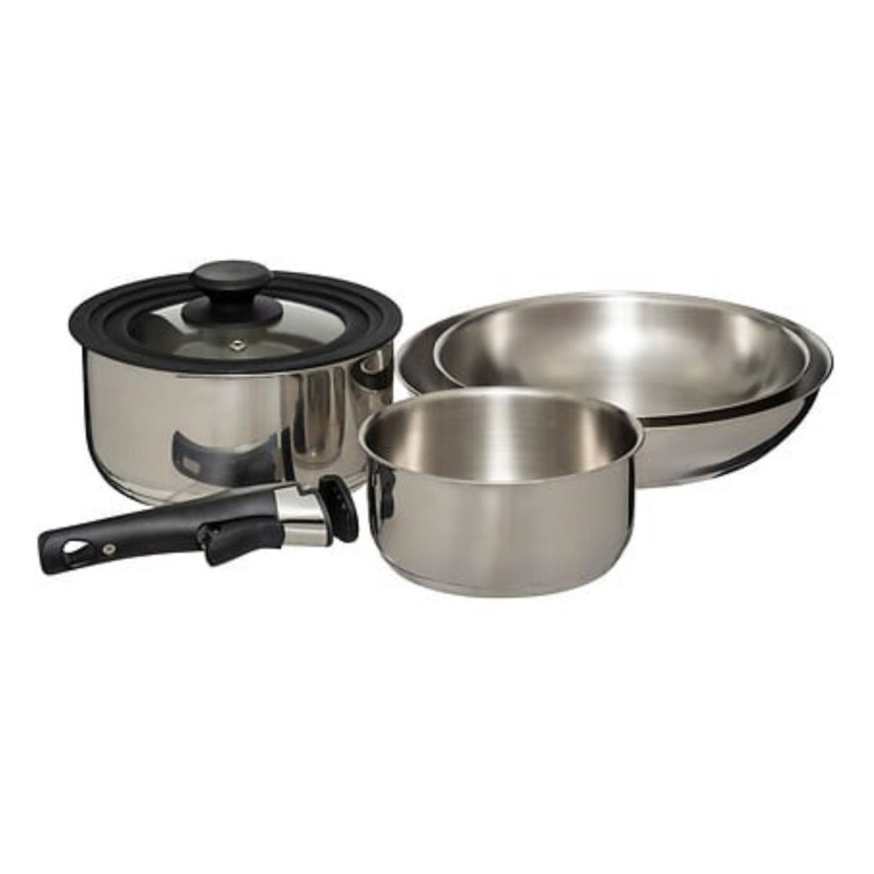 Batterie de cuisine en inox avec poignée amovible - 6 pièces
