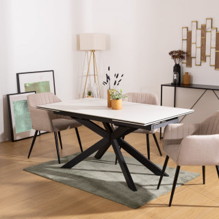 Table à manger extensible en céramique et métal pour 6 à 8 personnes - Blanc