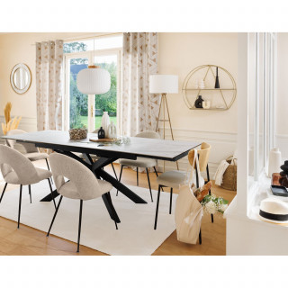 Table à manger extensible en céramique et métal pour 6 à 8 personnes - Blanc