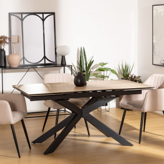 Table à manger extensible en céramique et métal pour 6 à 8 personnes - Beige