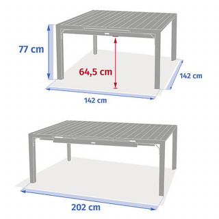 Table de jardin extensible carrée en aluminium effet bois 10 places EVASION - Honey et graphite