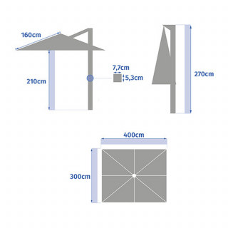 Parasol déporté rectangulaire EQUADOR - L. 400 x l. 300 cm - Pétrole