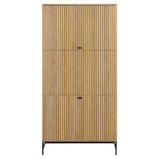 Armoire 4 portes et 6 étagères effet tasseaux BAÏKAL - Beige