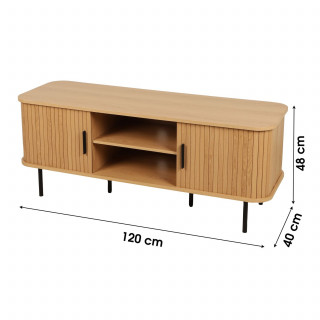 Meuble TV 2 portes coulissantes effet tasseau BONNIE - Beige